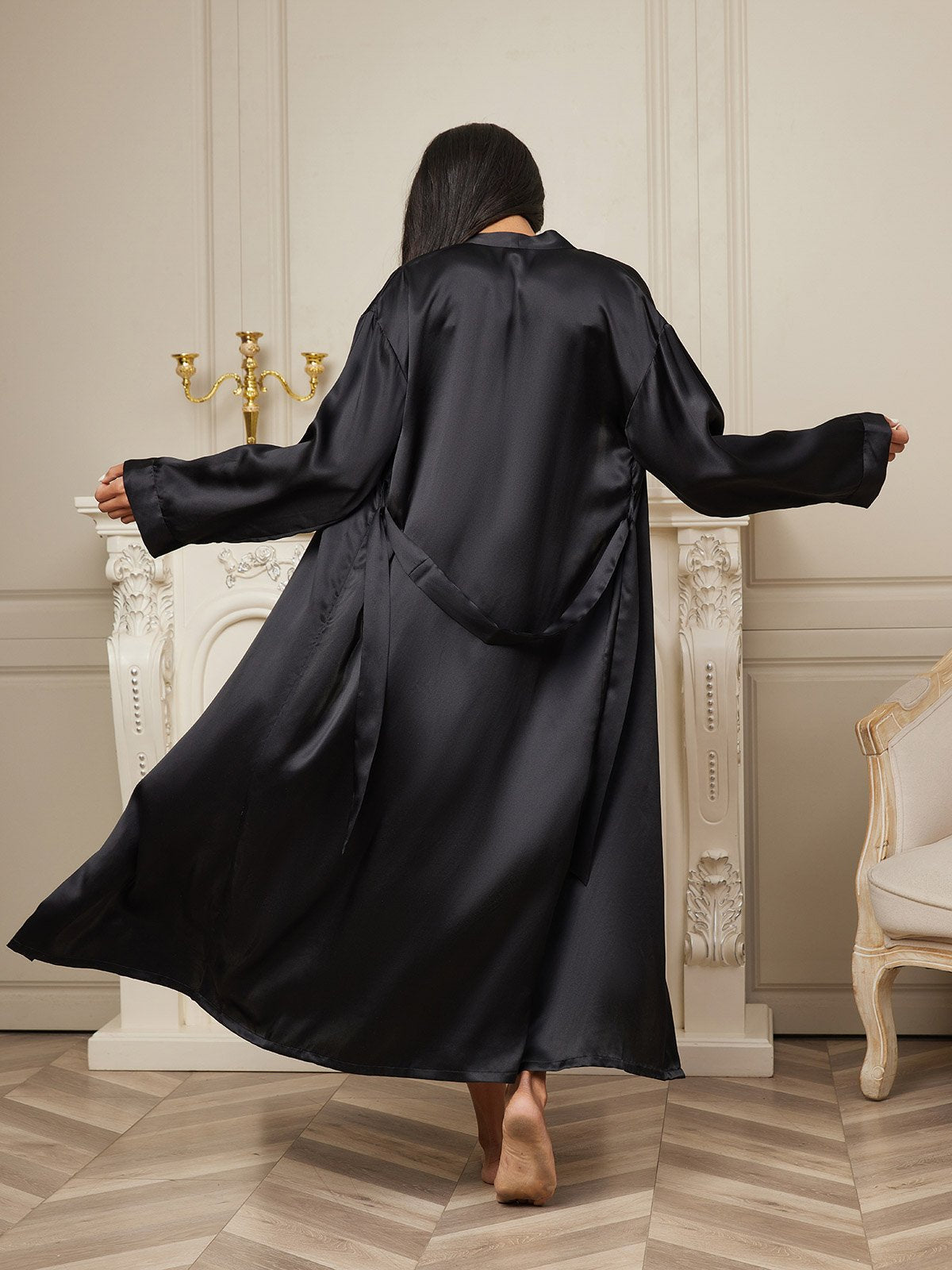 Pure Silk Long Sleeve Midi Women's Robe