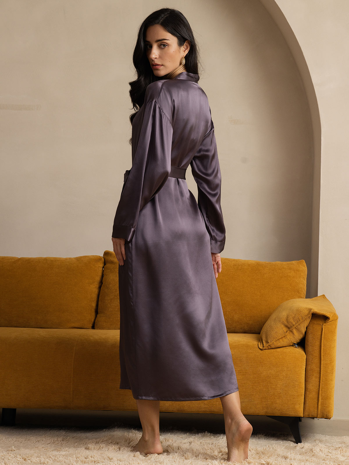 Pure Silk Long Sleeve Midi Women's Robe