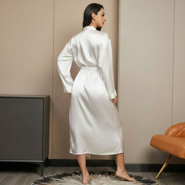 Pure Silk Long Sleeve Midi Women's Robe