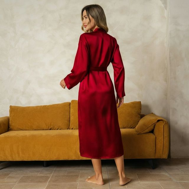 Pure Silk Long Sleeve Midi Women's Robe