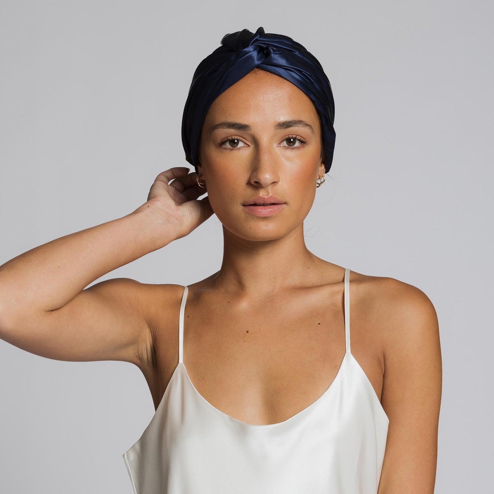 Silk Bonnet Navy Blue pose